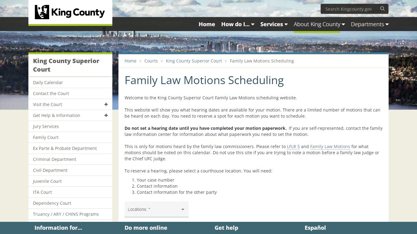 Family Law Motions Scheduling - King County